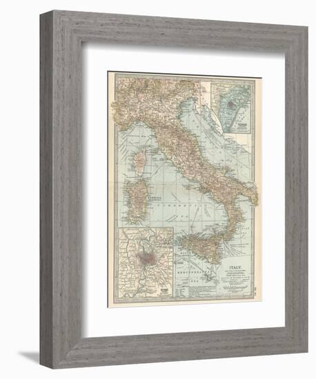 Map of Italy. Insets of Rome (Roma) and Vicinity, and Venice (Venezia) and Vicinity-Encyclopaedia Britannica-Framed Premium Giclee Print