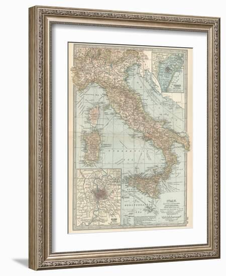 Map of Italy. Insets of Rome (Roma) and Vicinity, and Venice (Venezia) and Vicinity-Encyclopaedia Britannica-Framed Art Print