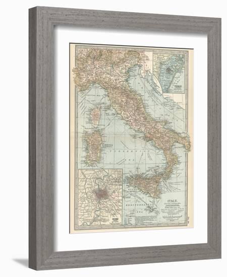 Map of Italy. Insets of Rome (Roma) and Vicinity, and Venice (Venezia) and Vicinity-Encyclopaedia Britannica-Framed Art Print