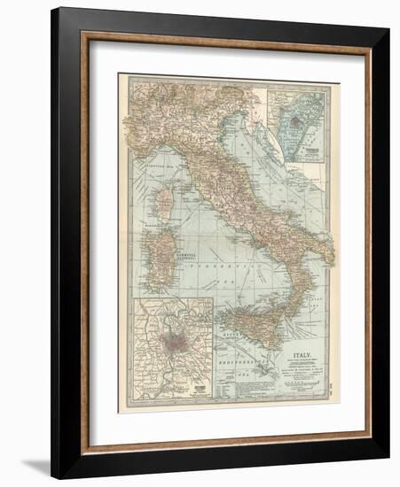 Map of Italy. Insets of Rome (Roma) and Vicinity, and Venice (Venezia) and Vicinity-Encyclopaedia Britannica-Framed Art Print