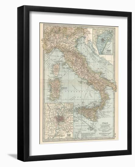 Map of Italy. Insets of Rome (Roma) and Vicinity, and Venice (Venezia) and Vicinity-Encyclopaedia Britannica-Framed Art Print