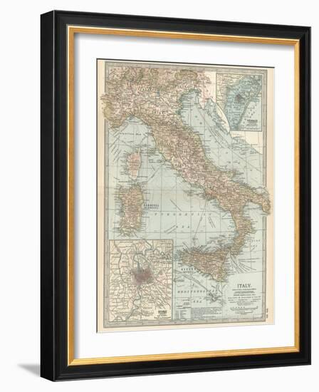 Map of Italy. Insets of Rome (Roma) and Vicinity, and Venice (Venezia) and Vicinity-Encyclopaedia Britannica-Framed Art Print