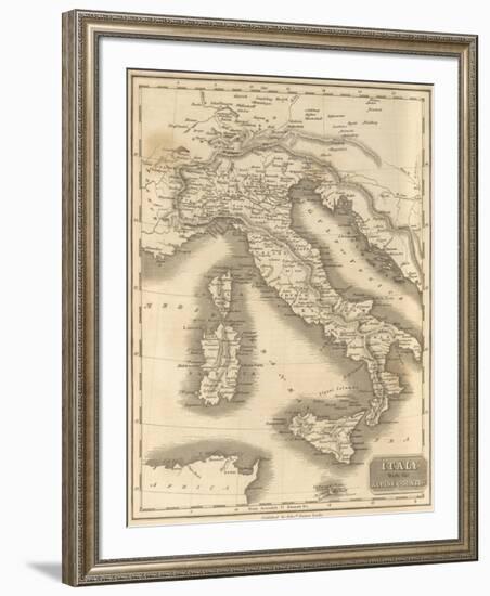 Map of Italy with the Alpine Country-T^ Clerk-Framed Premium Giclee Print