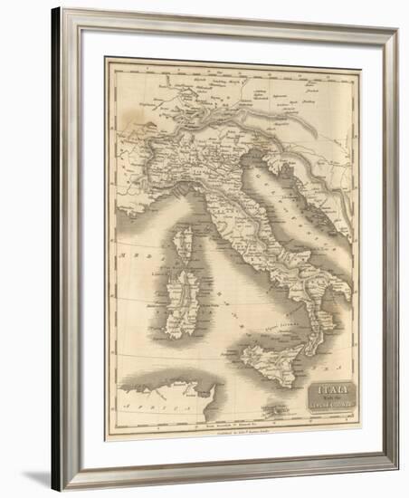 Map of Italy with the Alpine Country-T^ Clerk-Framed Premium Giclee Print