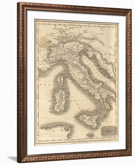 Map of Italy with the Alpine Country-T. Clerk-Framed Premium Giclee Print