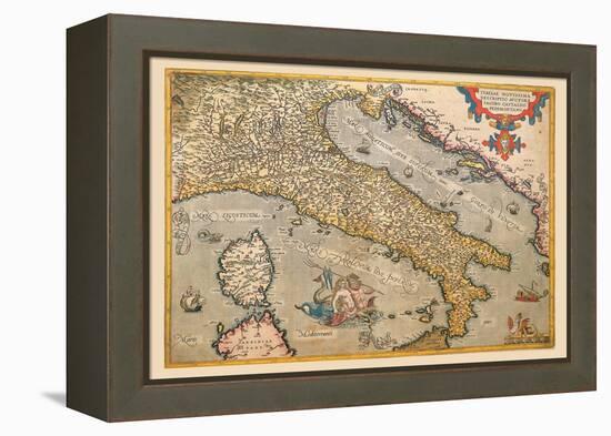 Map of Italy-Abraham Ortelius-Framed Stretched Canvas