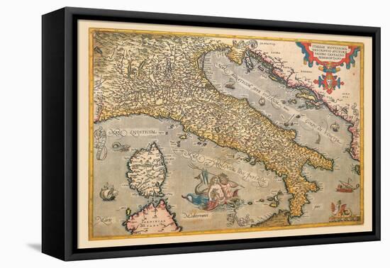 Map of Italy-Abraham Ortelius-Framed Stretched Canvas