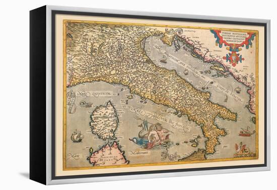 Map of Italy-Abraham Ortelius-Framed Stretched Canvas