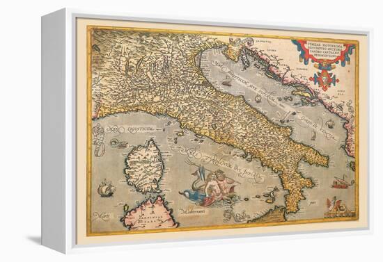 Map of Italy-Abraham Ortelius-Framed Stretched Canvas