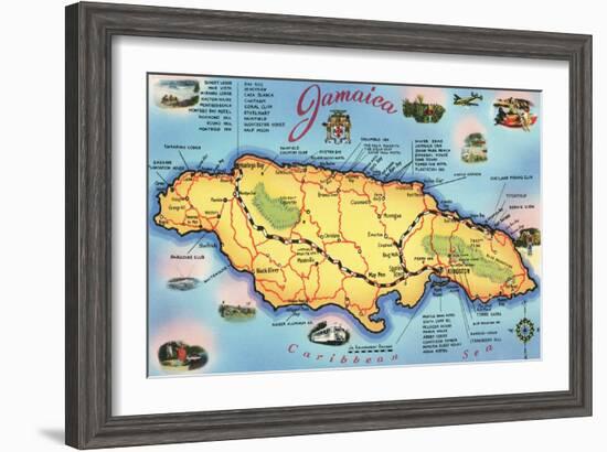 Map of Jamaica-null-Framed Art Print