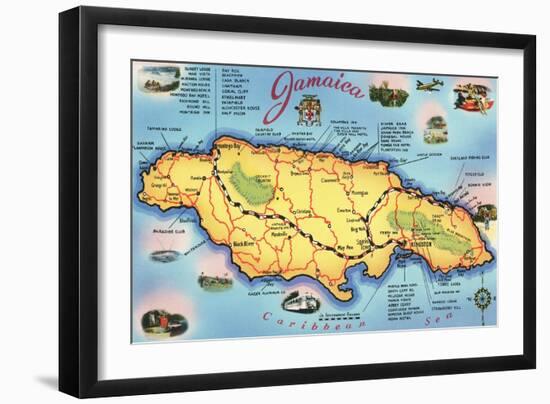 Map of Jamaica-null-Framed Art Print