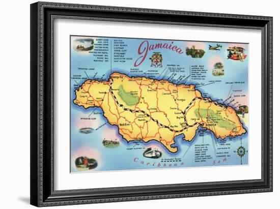 Map of Jamaica-null-Framed Art Print