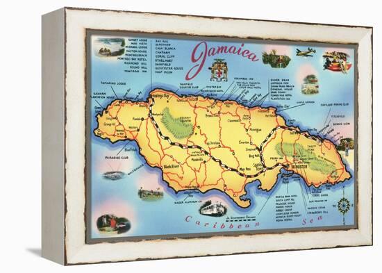 Map of Jamaica-null-Framed Stretched Canvas