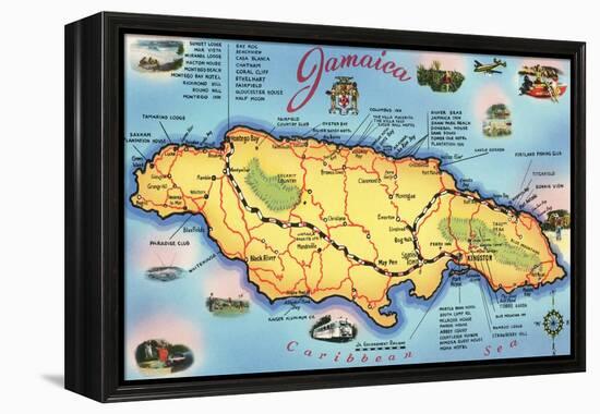 Map of Jamaica-null-Framed Stretched Canvas