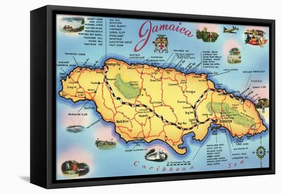 Map of Jamaica-null-Framed Stretched Canvas