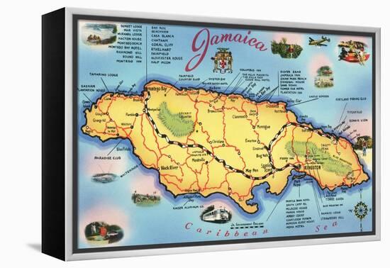 Map of Jamaica-null-Framed Stretched Canvas