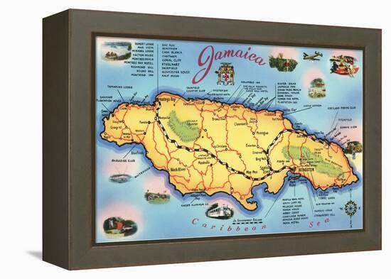 Map of Jamaica-null-Framed Stretched Canvas