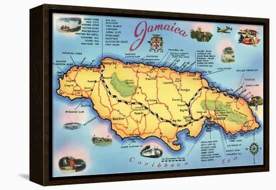 Map of Jamaica-null-Framed Stretched Canvas