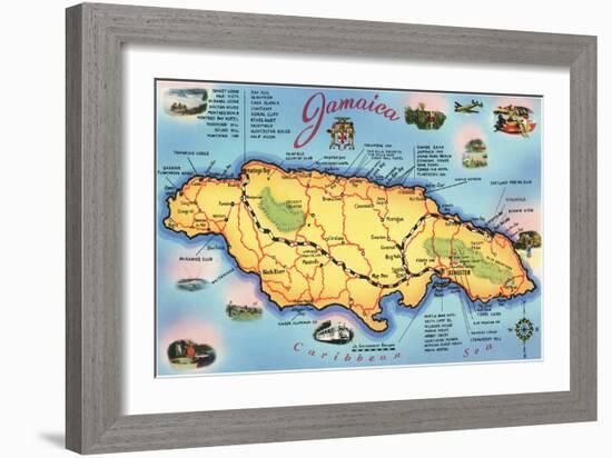 Map of Jamaica-null-Framed Art Print