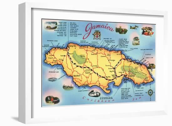 Map of Jamaica-null-Framed Art Print