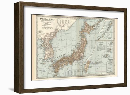 Map of Japan and Korea. Insets of Kurile Islands and Liu-Kiu Islands and Formosa (Taiwan)-Encyclopaedia Britannica-Framed Art Print