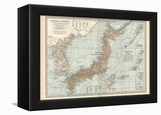 Map of Japan and Korea. Insets of Kurile Islands and Liu-Kiu Islands and Formosa (Taiwan)-Encyclopaedia Britannica-Framed Stretched Canvas