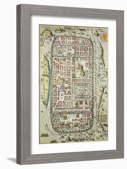 Map of Jerusalem and the Surrounding Area, from Civitates Orbis Terrarum by Georg Braun-Joris Hoefnagel-Framed Giclee Print