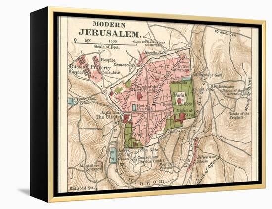 Map of Jerusalem (C. 1900), Maps-Encyclopaedia Britannica-Framed Stretched Canvas