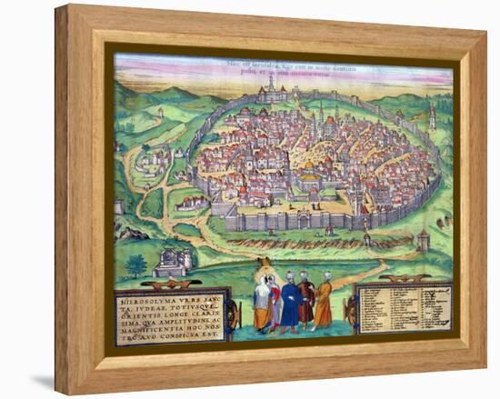 Map of Jerusalem, from "Civitates Orbis Terrarum" by Georg Braun and Frans Hogenberg, circa 1572-Joris Hoefnagel-Framed Premier Image Canvas