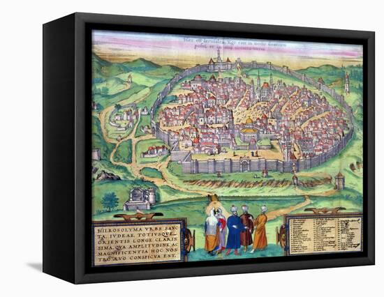 Map of Jerusalem, from "Civitates Orbis Terrarum" by Georg Braun and Frans Hogenberg, circa 1572-Joris Hoefnagel-Framed Premier Image Canvas