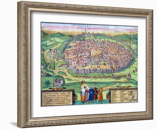 Map of Jerusalem, from "Civitates Orbis Terrarum" by Georg Braun and Frans Hogenberg, circa 1572-Joris Hoefnagel-Framed Giclee Print