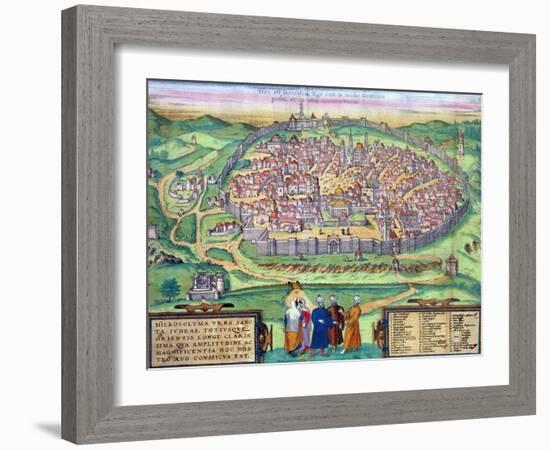 Map of Jerusalem, from "Civitates Orbis Terrarum" by Georg Braun and Frans Hogenberg, circa 1572-Joris Hoefnagel-Framed Giclee Print