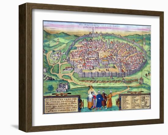 Map of Jerusalem, from "Civitates Orbis Terrarum" by Georg Braun and Frans Hogenberg, circa 1572-Joris Hoefnagel-Framed Giclee Print