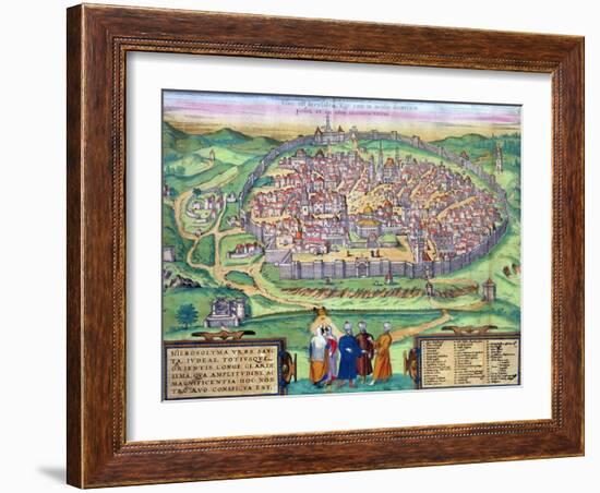 Map of Jerusalem, from "Civitates Orbis Terrarum" by Georg Braun and Frans Hogenberg, circa 1572-Joris Hoefnagel-Framed Giclee Print