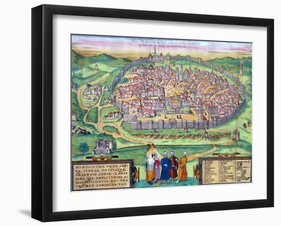 Map of Jerusalem, from "Civitates Orbis Terrarum" by Georg Braun and Frans Hogenberg, circa 1572-Joris Hoefnagel-Framed Giclee Print