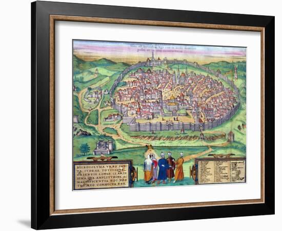 Map of Jerusalem, from "Civitates Orbis Terrarum" by Georg Braun and Frans Hogenberg, circa 1572-Joris Hoefnagel-Framed Giclee Print