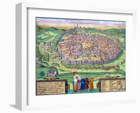 Map of Jerusalem, from "Civitates Orbis Terrarum" by Georg Braun and Frans Hogenberg, circa 1572-Joris Hoefnagel-Framed Giclee Print