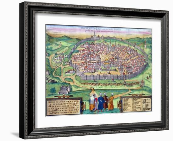 Map of Jerusalem, from "Civitates Orbis Terrarum" by Georg Braun and Frans Hogenberg, circa 1572-Joris Hoefnagel-Framed Giclee Print