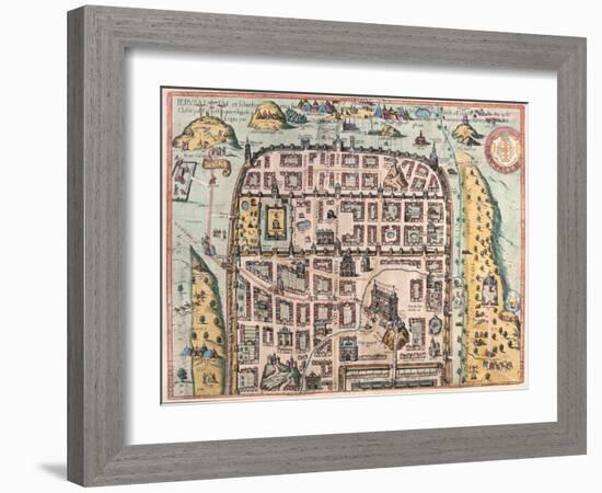 Map of Jerusalem from Civitates Orbis Terrarum-null-Framed Giclee Print