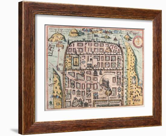 Map of Jerusalem from Civitates Orbis Terrarum-null-Framed Giclee Print