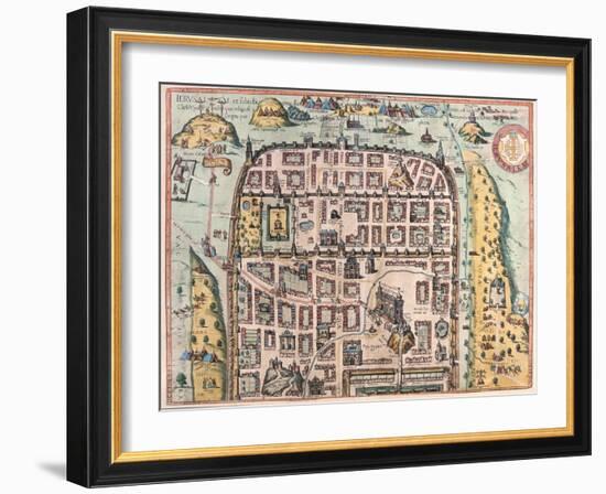 Map of Jerusalem from Civitates Orbis Terrarum-null-Framed Giclee Print