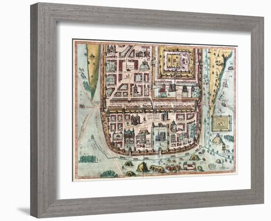 Map of Jerusalem from Civitates Orbis Terrarum-null-Framed Giclee Print