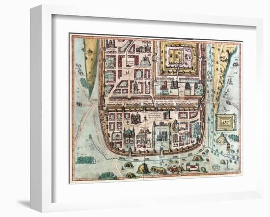 Map of Jerusalem from Civitates Orbis Terrarum-null-Framed Giclee Print