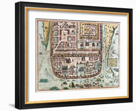 Map of Jerusalem from Civitates Orbis Terrarum-null-Framed Giclee Print