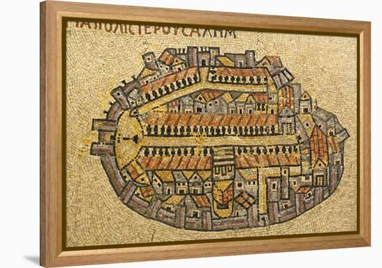 Map Of Jerusalem In Mosaic, Cardo, Jerusalem, Israel-paul prescott-Framed Stretched Canvas