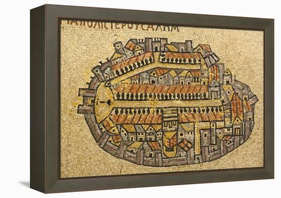 Map Of Jerusalem In Mosaic, Cardo, Jerusalem, Israel-paul prescott-Framed Stretched Canvas