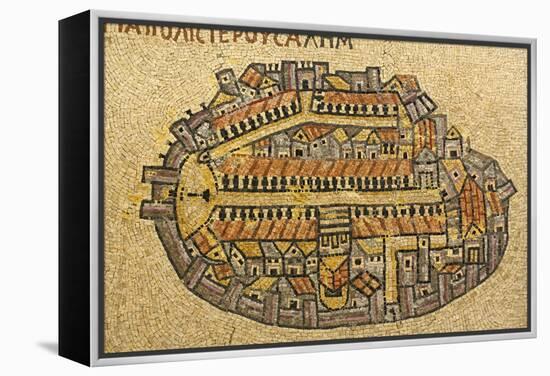 Map Of Jerusalem In Mosaic, Cardo, Jerusalem, Israel-paul prescott-Framed Stretched Canvas