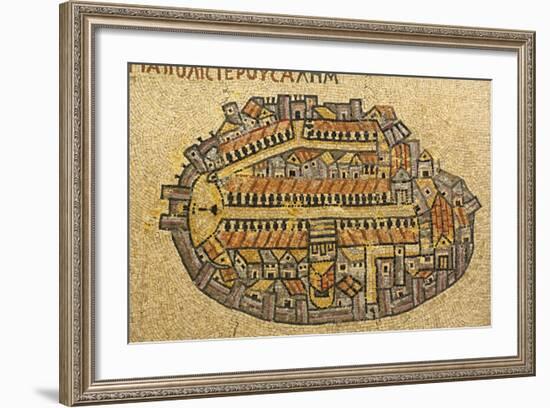 Map Of Jerusalem In Mosaic, Cardo, Jerusalem, Israel-paul prescott-Framed Premium Giclee Print