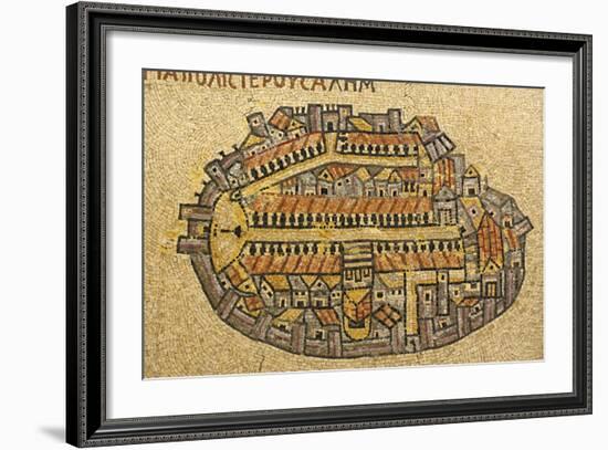 Map Of Jerusalem In Mosaic, Cardo, Jerusalem, Israel-paul prescott-Framed Art Print