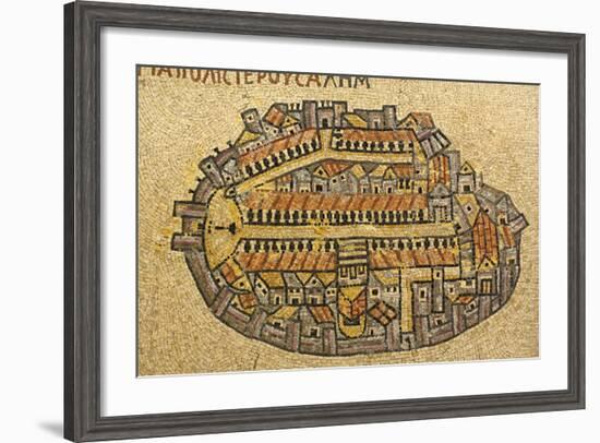 Map Of Jerusalem In Mosaic, Cardo, Jerusalem, Israel-paul prescott-Framed Art Print